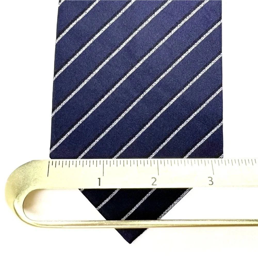 Armani Collezioni Pure Silk Jacquard Neck Tie Diagonal Stripe Navy Blue New NWT